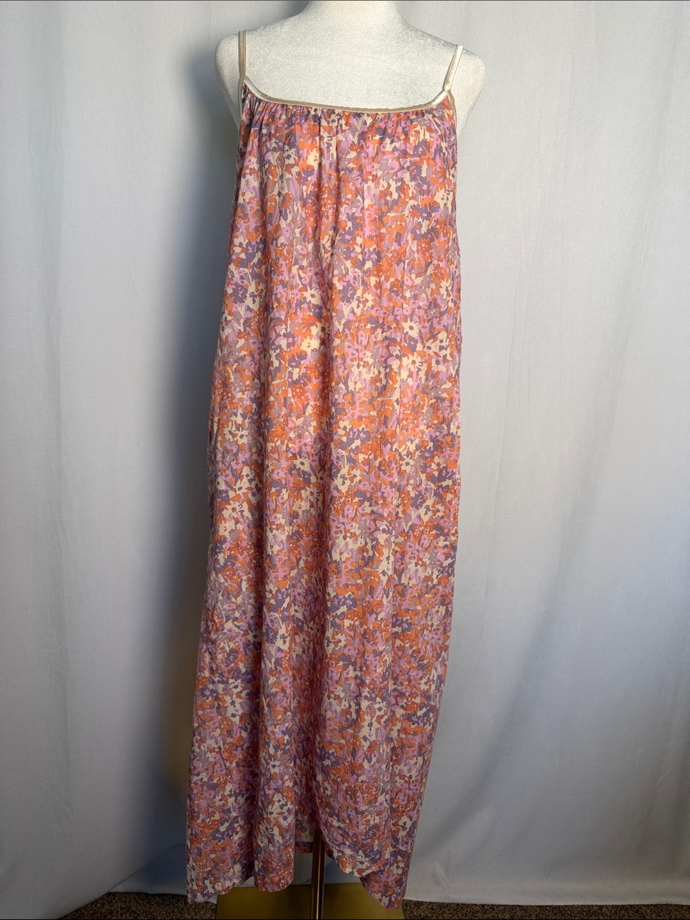 Papinelle Garden Floral Strappy Midi Nightgown Sz S Pink Cottagecore Boho Pocket